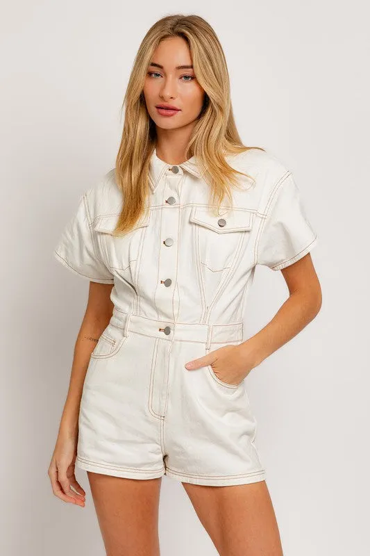 (2 colors) Lauren Short Sleeve Denim Romper