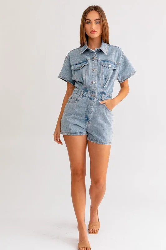 (2 colors) Lauren Short Sleeve Denim Romper