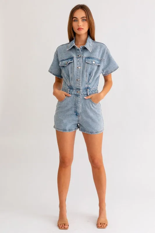 (2 colors) Lauren Short Sleeve Denim Romper