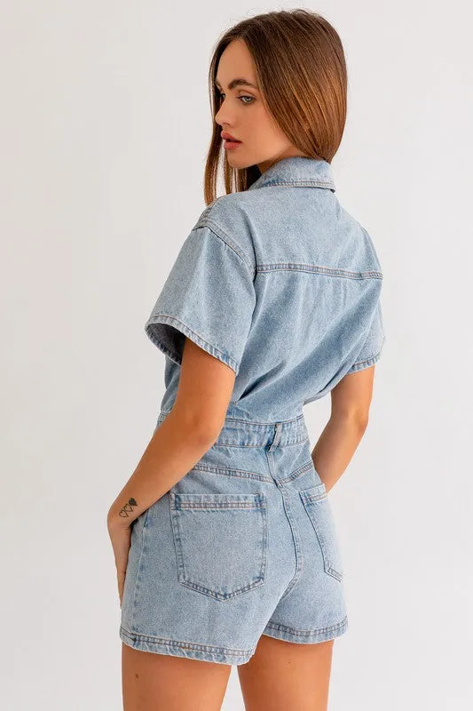 (2 colors) Lauren Short Sleeve Denim Romper