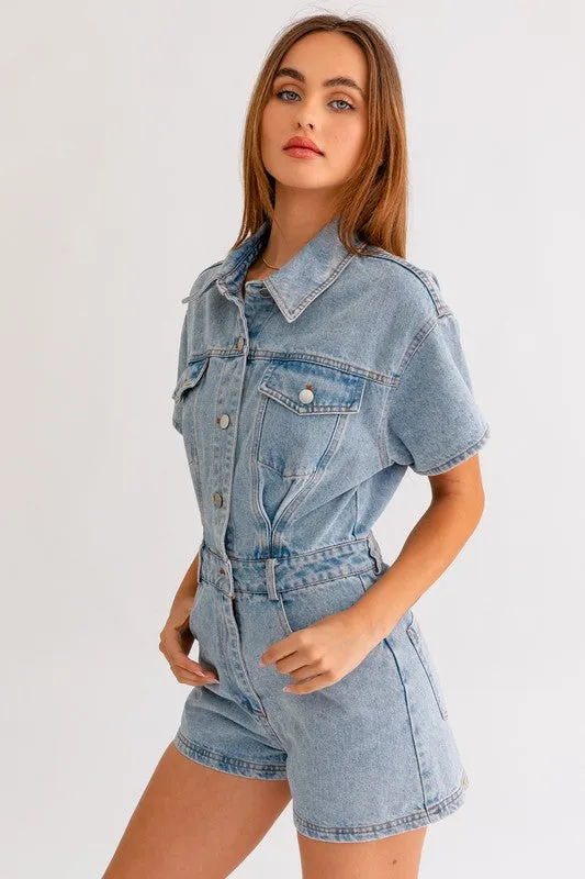 (2 colors) Lauren Short Sleeve Denim Romper