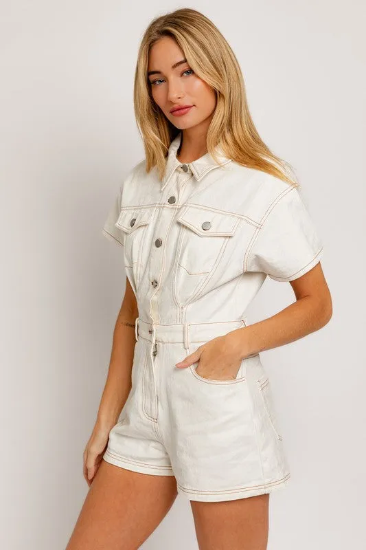 (2 colors) Lauren Short Sleeve Denim Romper