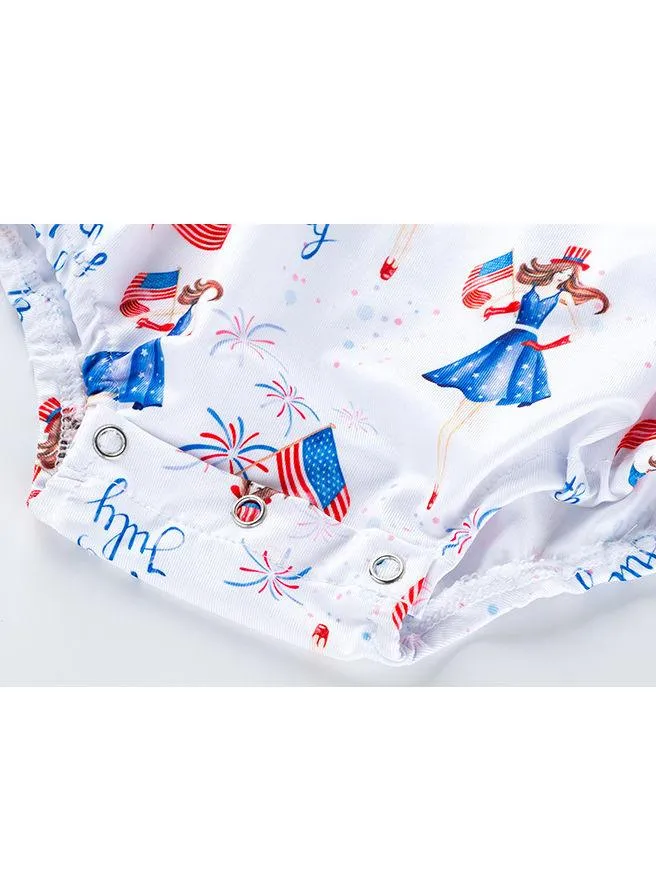 2-Piece 4TH Of July Off Shoulder Romper Matching Headband