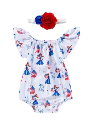 2-Piece 4TH Of July Off Shoulder Romper Matching Headband