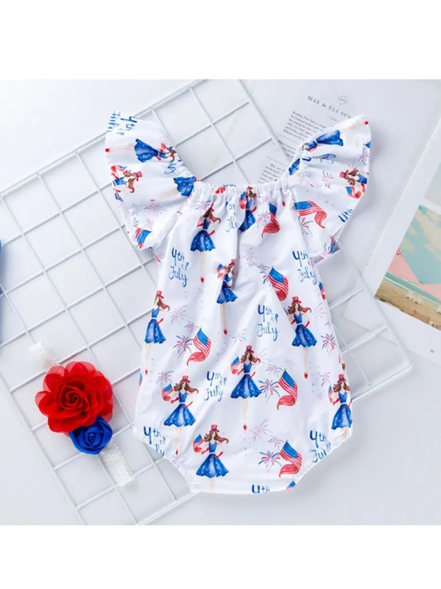 2-Piece 4TH Of July Off Shoulder Romper Matching Headband