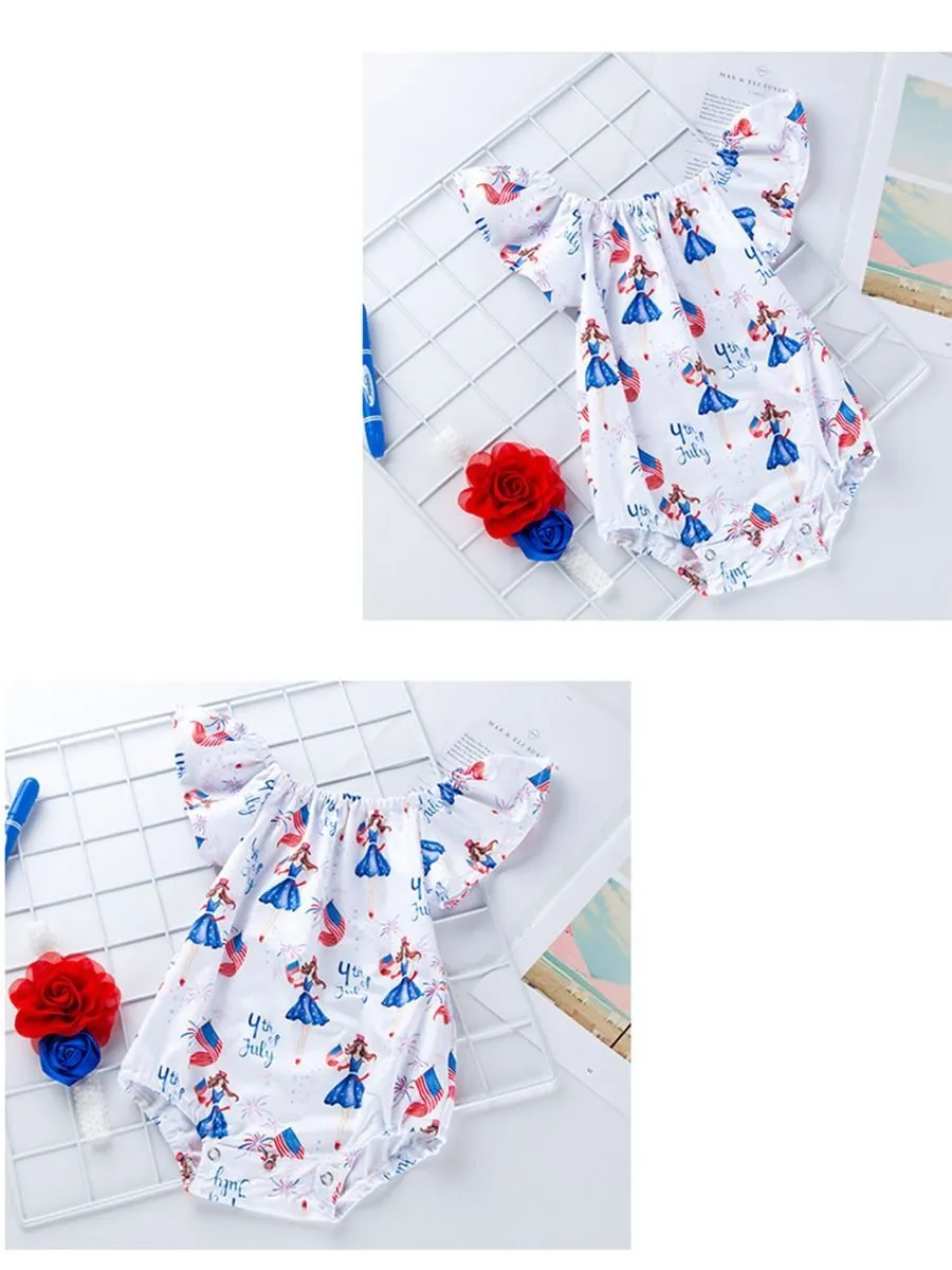 2-Piece 4TH Of July Off Shoulder Romper Matching Headband