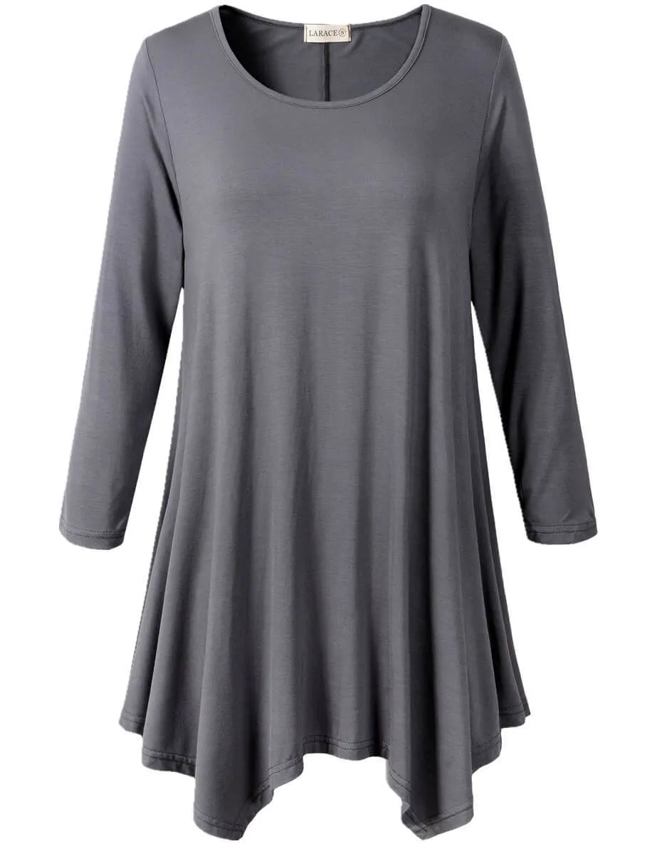 3/4 Sleeve Plus Size Tunic Tops Loose Basic Shirt - LARACE 8028 4XL-6XL