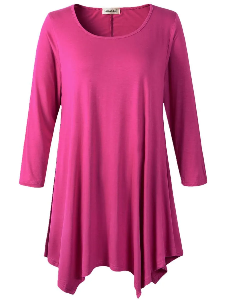 3/4 Sleeve Plus Size Tunic Tops Loose Basic Shirt - LARACE 8028 4XL-6XL