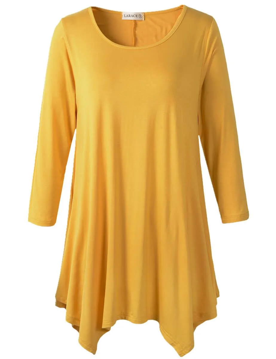 3/4 Sleeve Plus Size Tunic Tops Loose Basic Shirt - LARACE 8028 4XL-6XL