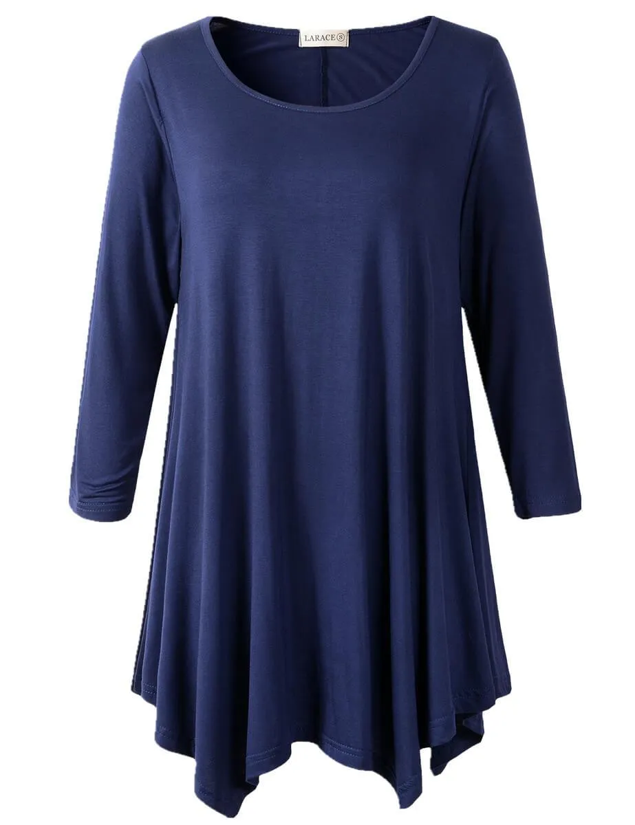 3/4 Sleeve Plus Size Tunic Tops Loose Basic Shirt - LARACE 8028 4XL-6XL