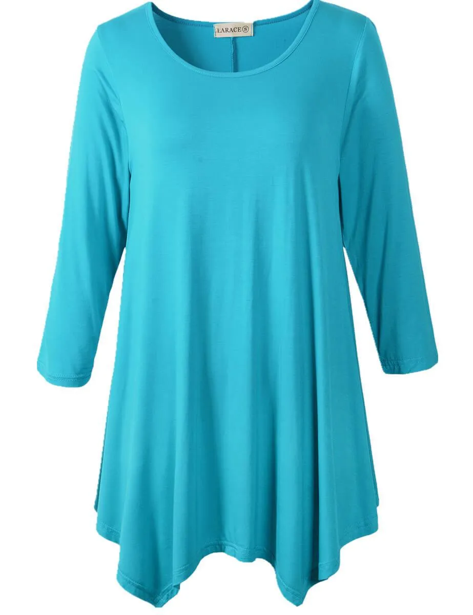 3/4 Sleeve Plus Size Tunic Tops Loose Basic Shirt - LARACE 8028 4XL-6XL