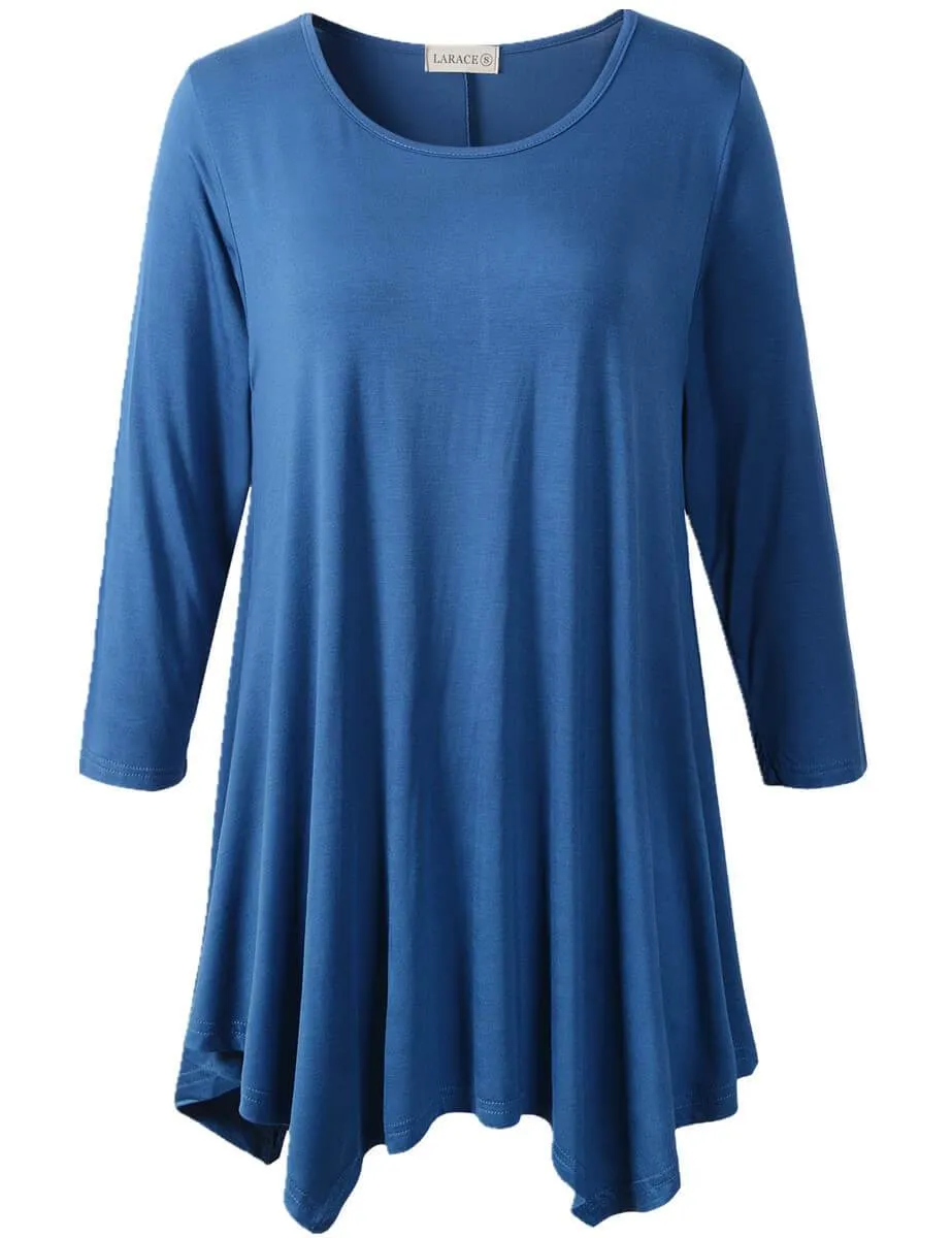 3/4 Sleeve Plus Size Tunic Tops Loose Basic Shirt - LARACE 8028 4XL-6XL