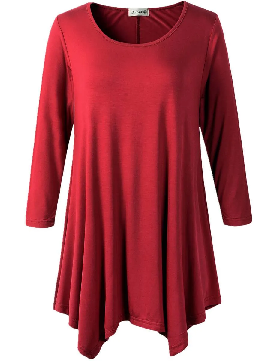 3/4 Sleeve Plus Size Tunic Tops Loose Basic Shirt - LARACE 8028 4XL-6XL