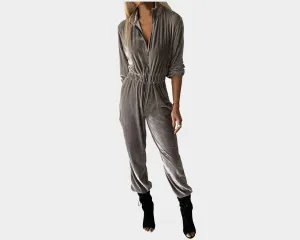 83 Steel Gray Velour One Piece Jog Suit - The Manhattan