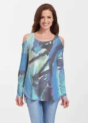 Abstract Blue (15035) ~ Cold Shoulder Tunic