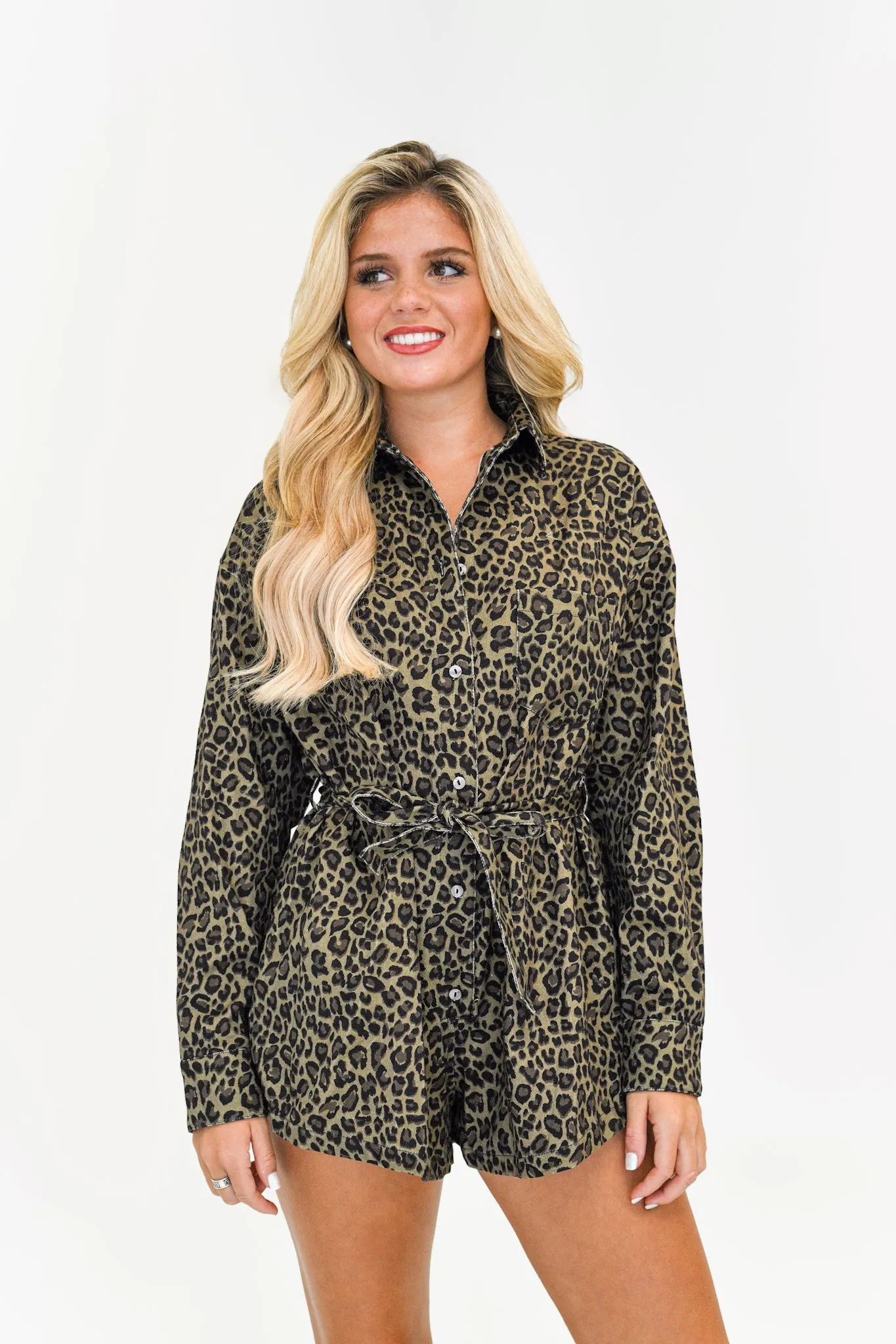 Amelia Oversized Denim Romper-Leopard