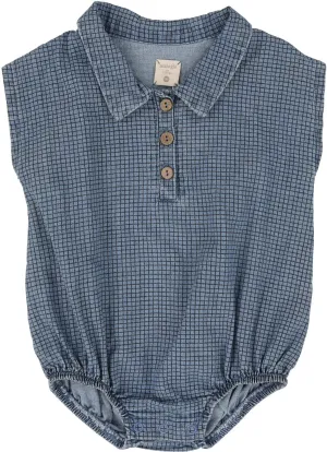 Analogie Checked Romper In Checked Denim