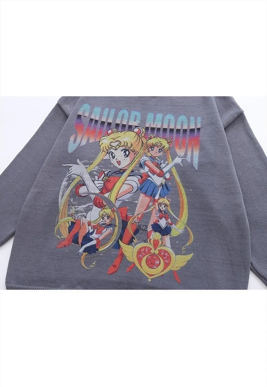 Anime sweater knitted distressed jumper beige