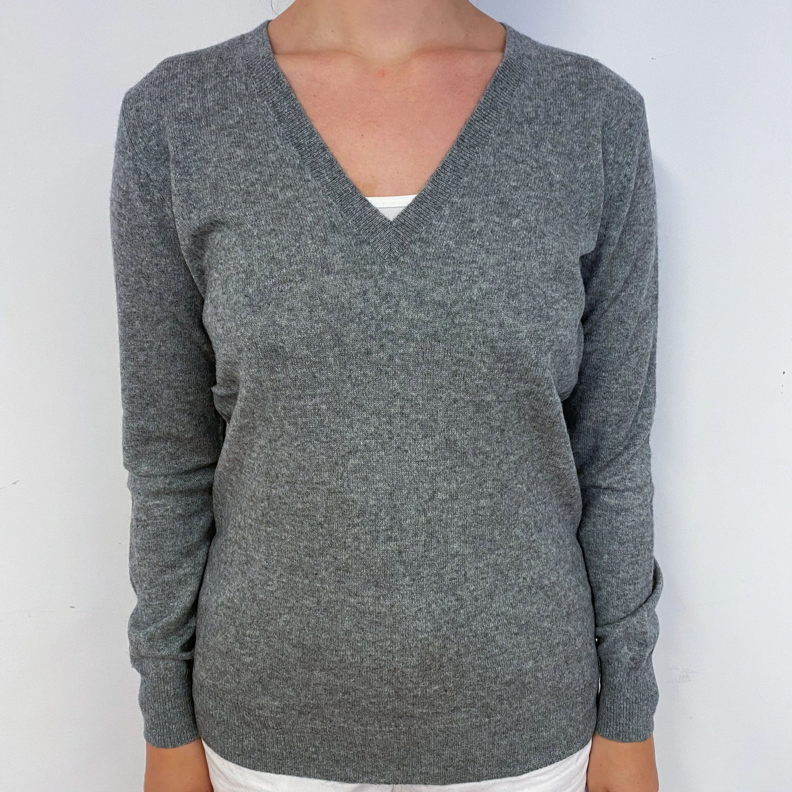 Ash Grey V Neck Cashmere Jumper Small