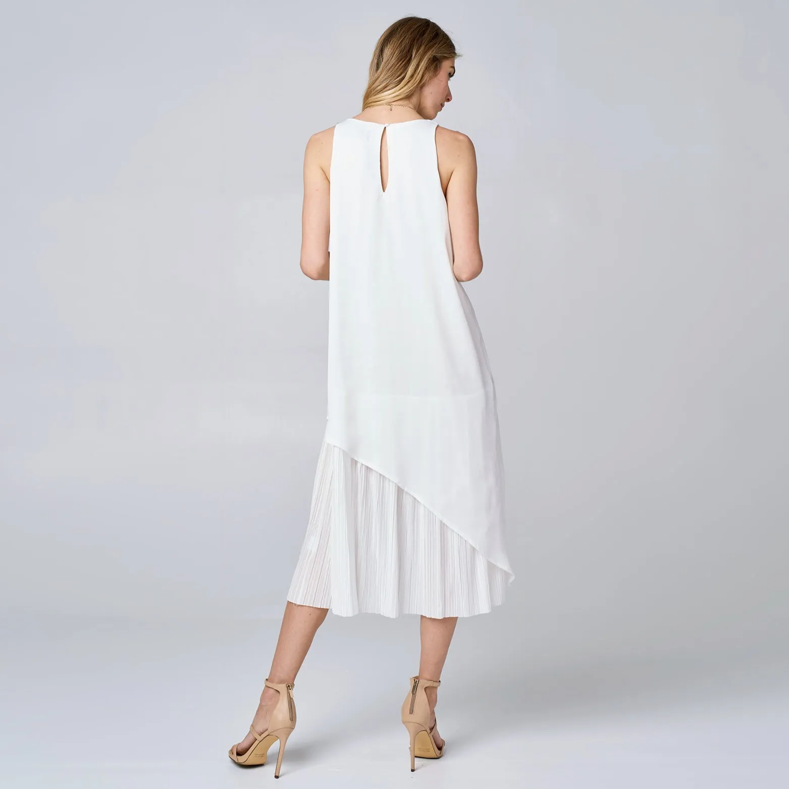 Asymmetrical Pleated Midi Dress