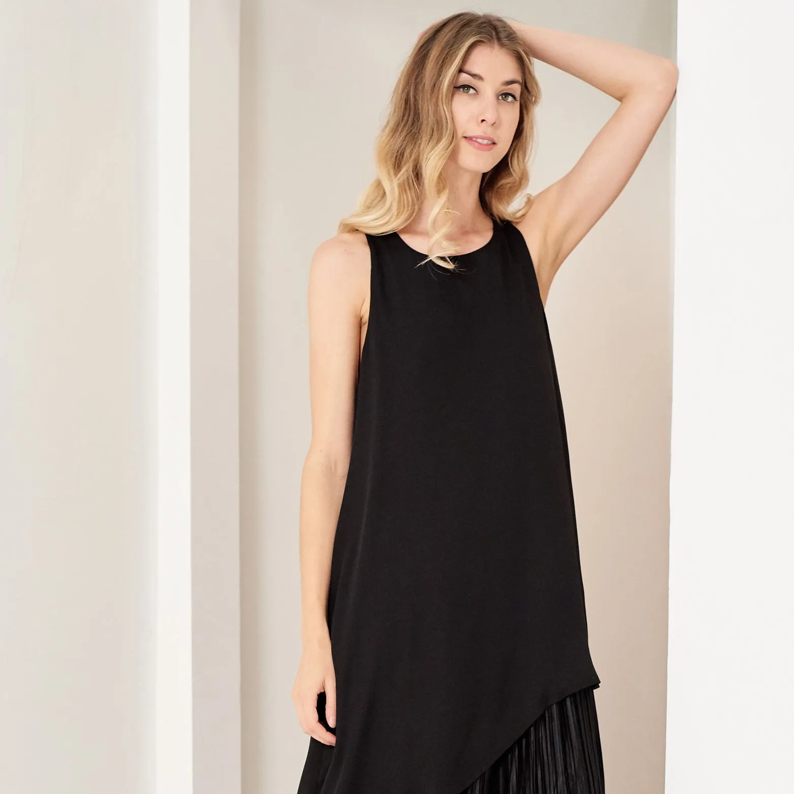 Asymmetrical Pleated Midi Dress