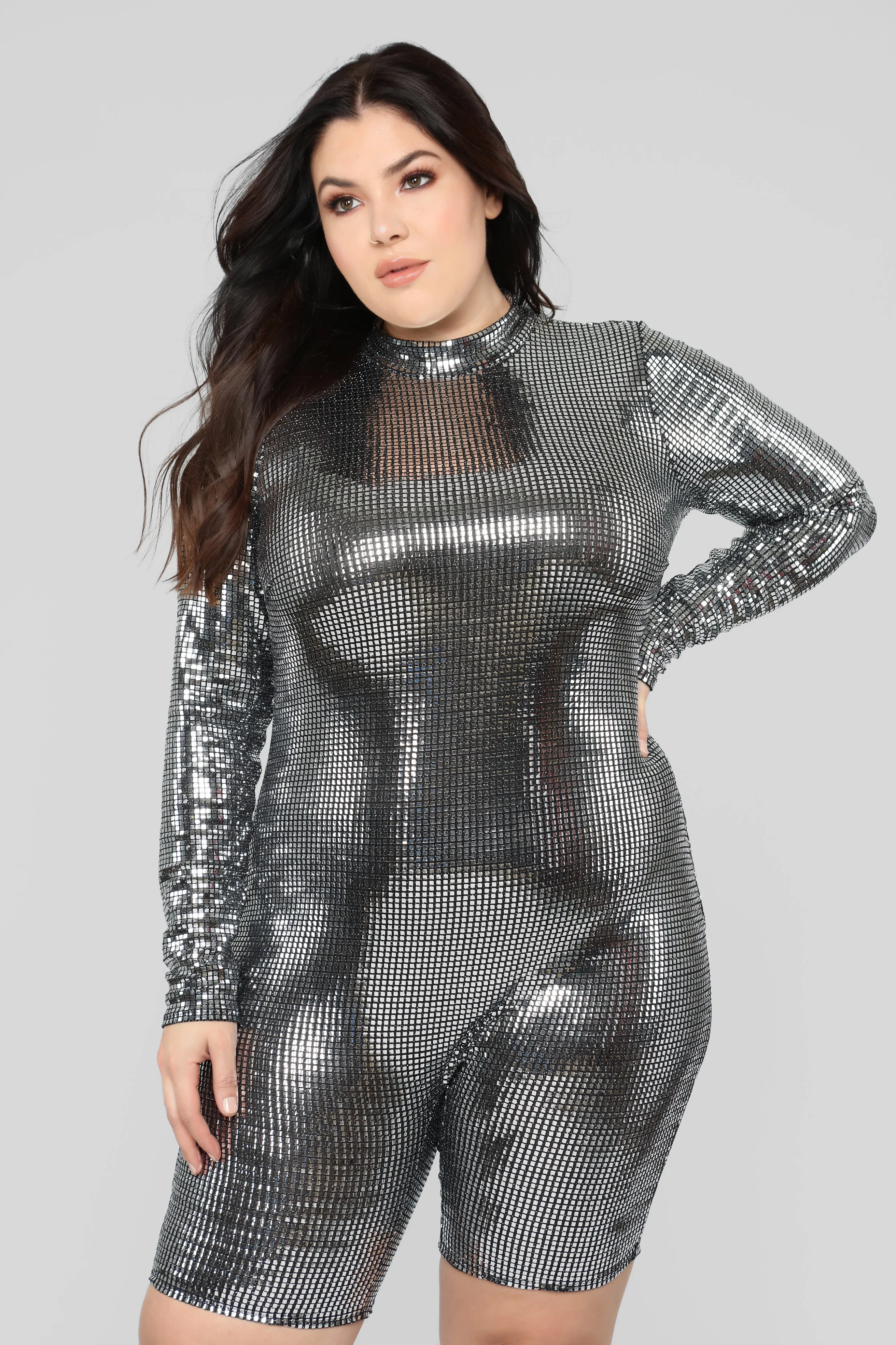 Babe Magnet Metallic Romper - Silver