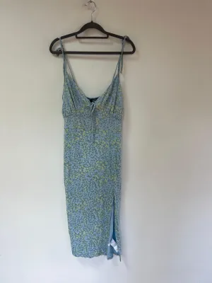 Baby blue and yellow ditsy floral midi slip dress, Missguided, Size 16, 18 (Elastane, Viscose)