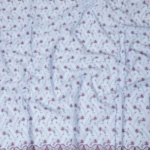 Baby blue Premium 100% Swiss cotton voile (Sudanese Thobe) fabric with purple and silver embrodiery in floral design-D13522