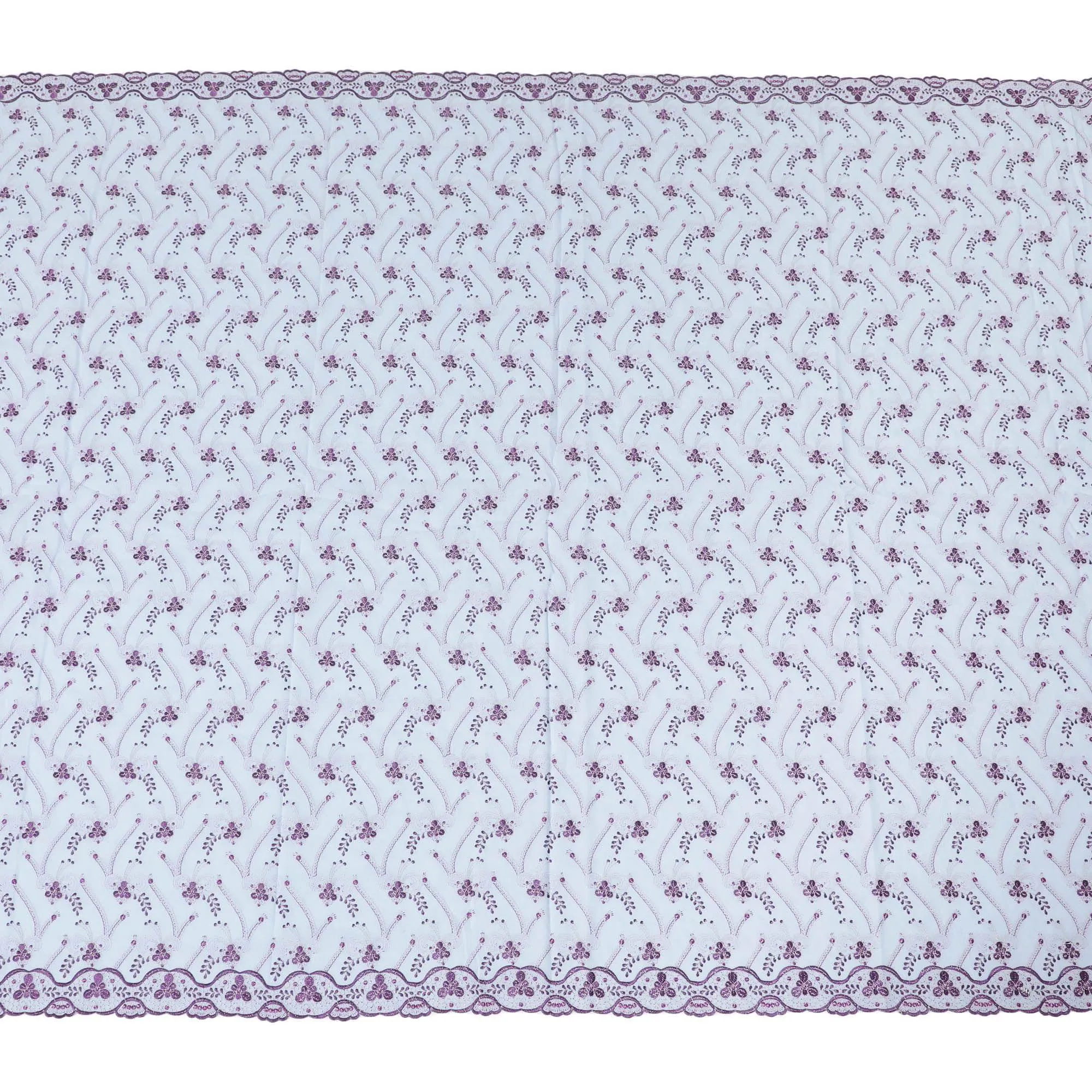 Baby blue Premium 100% Swiss cotton voile (Sudanese Thobe) fabric with purple and silver embrodiery in floral design-D13522