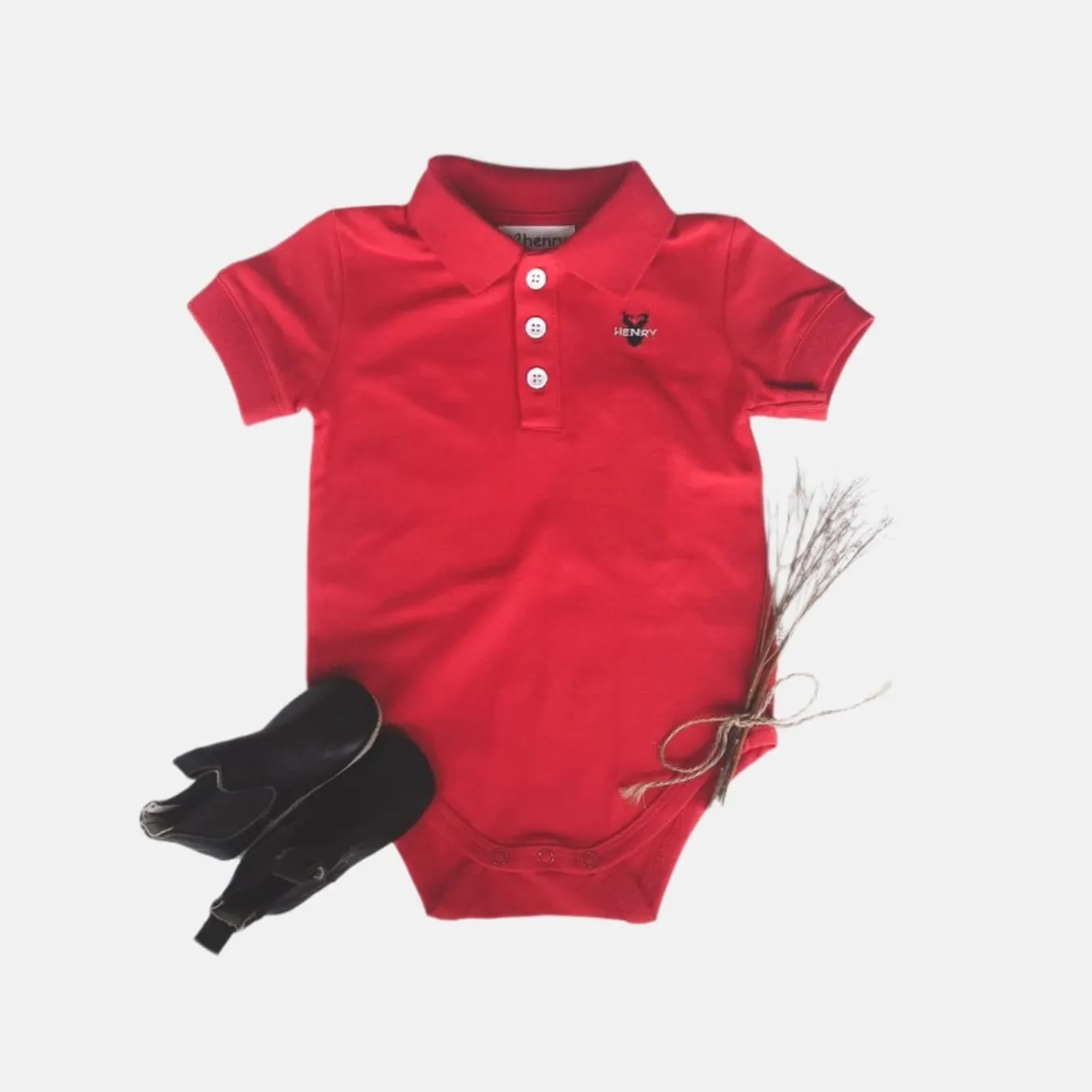 Baby Boys Polo Romper - Bright Red