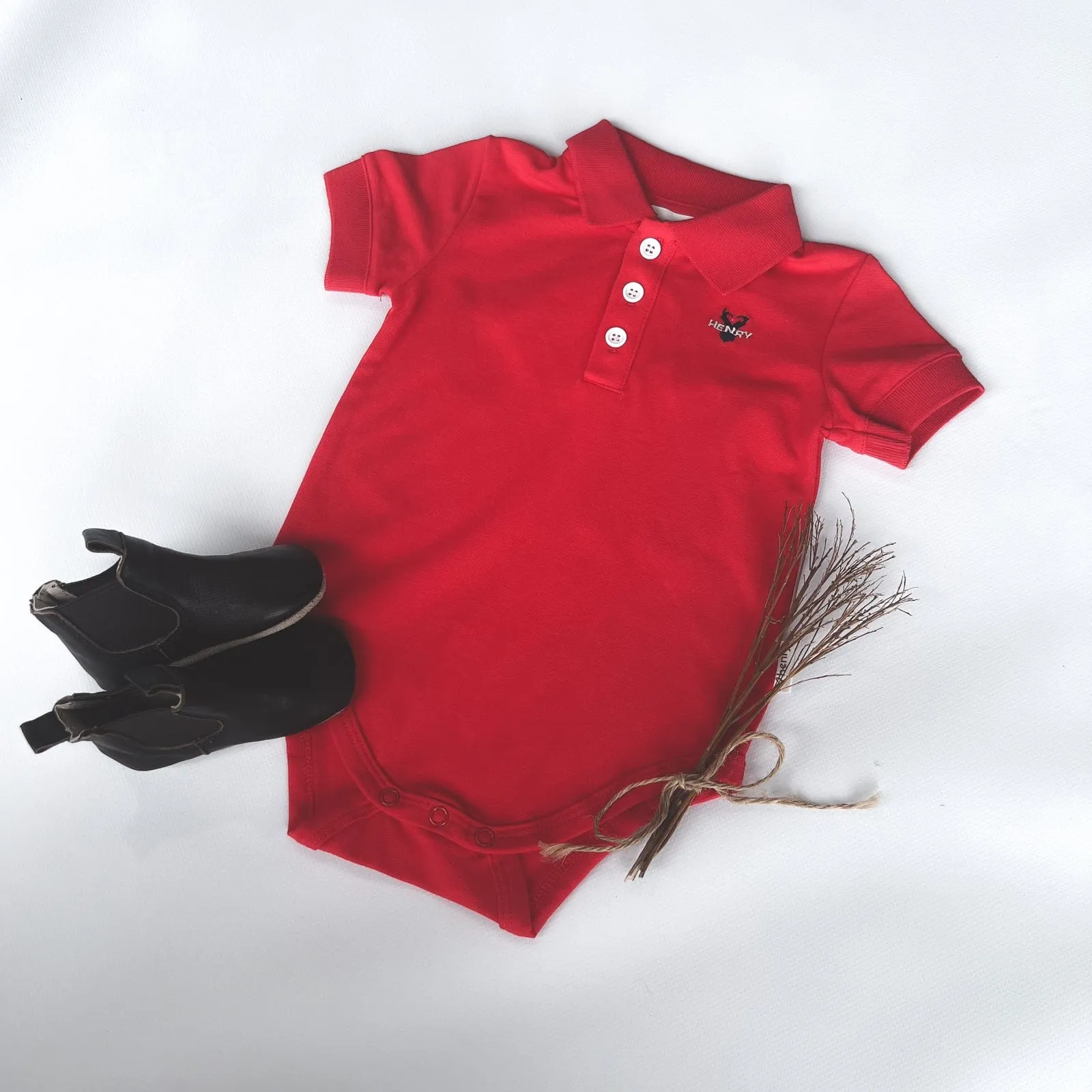 Baby Boys Polo Romper - Bright Red