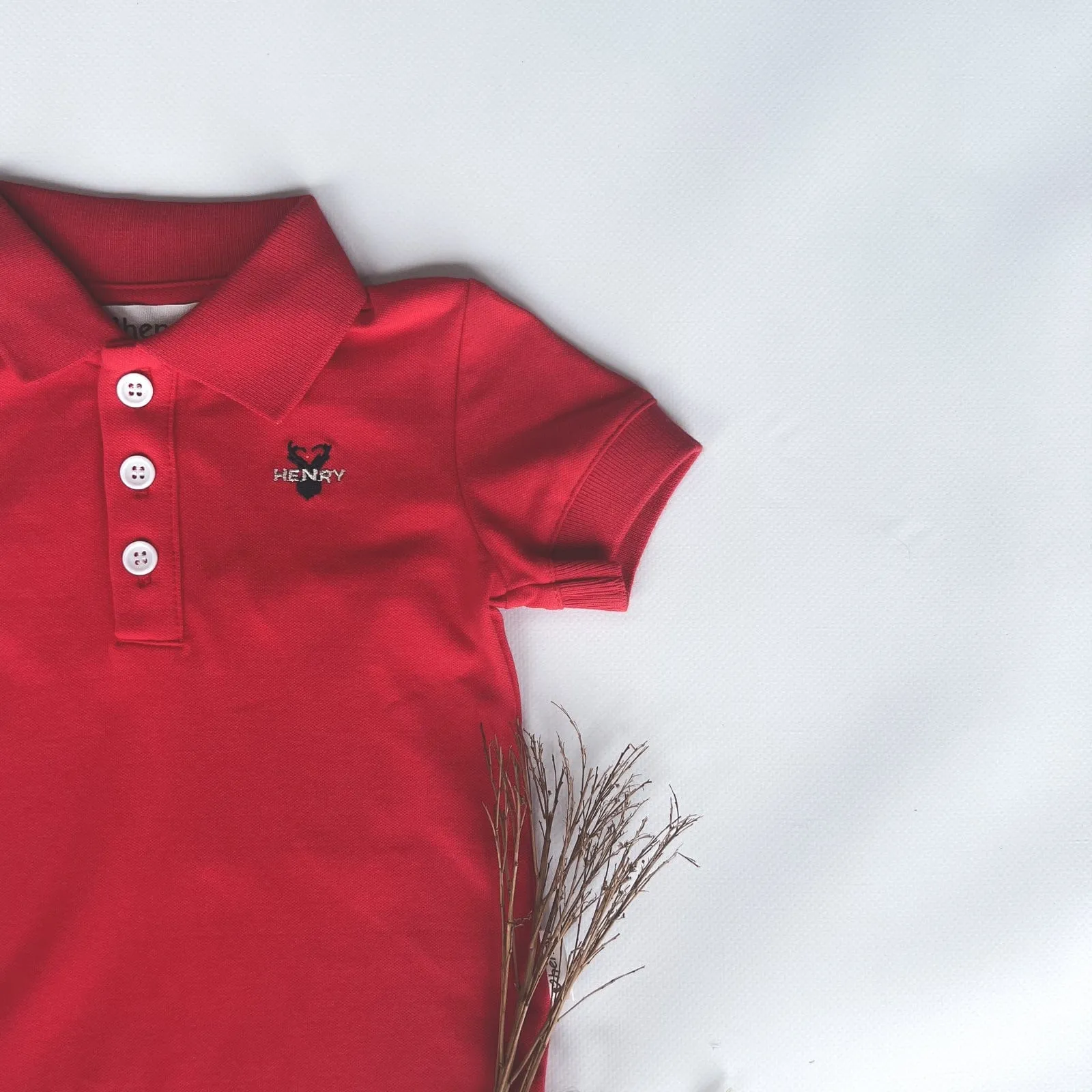 Baby Boys Polo Romper - Bright Red