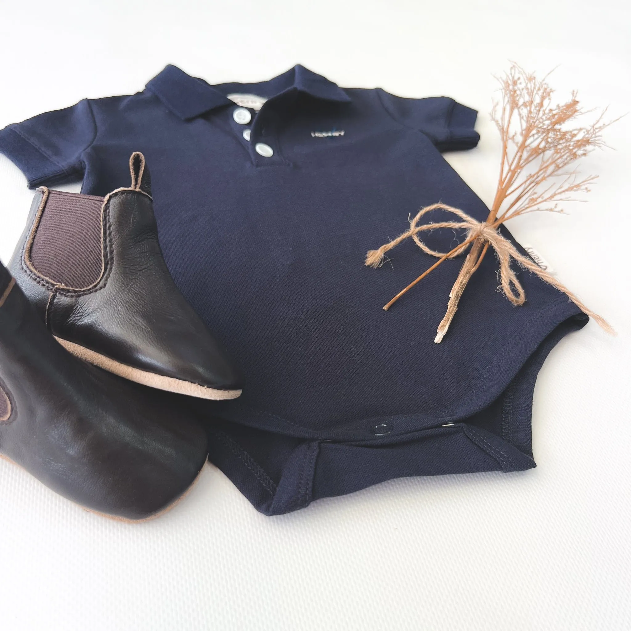 Baby Boys Polo Romper - Navy