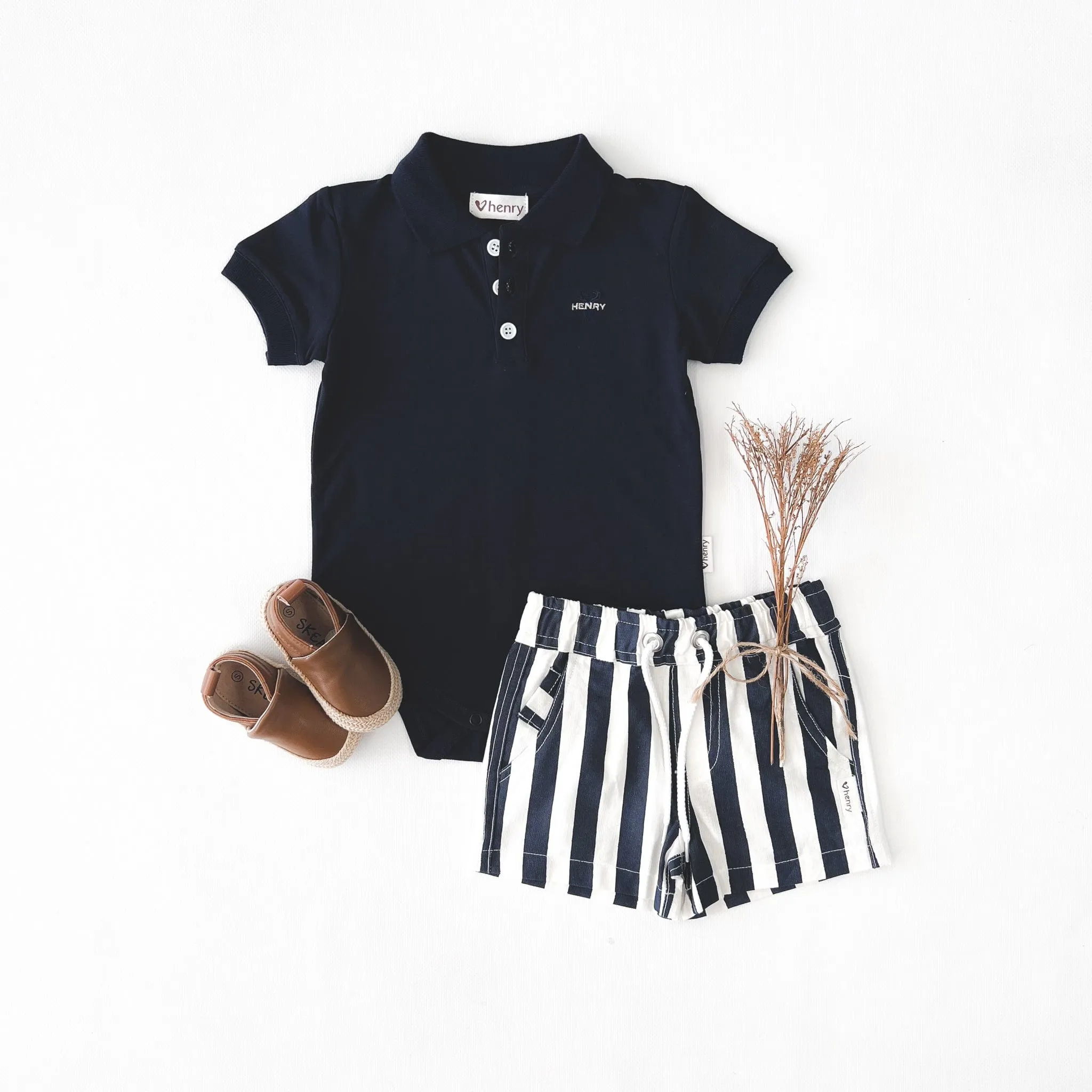 Baby Boys Polo Romper - Navy