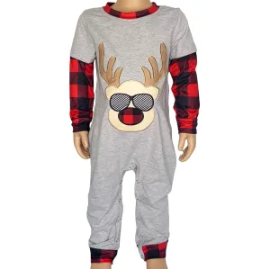 Baby Boys Unisex Holiday Christmas Reindeer Plaid Cotton Romper