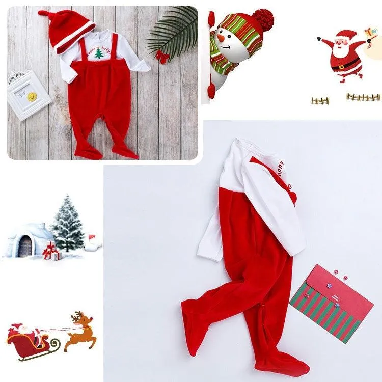 Baby Holiday Velvet One-Piece Romper with Long Sleeves