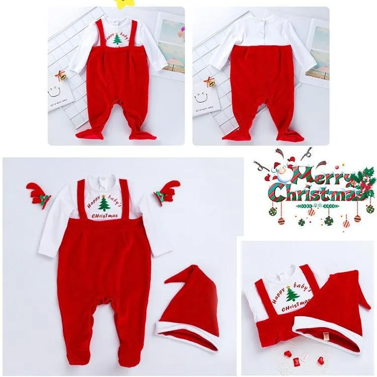 Baby Holiday Velvet One-Piece Romper with Long Sleeves