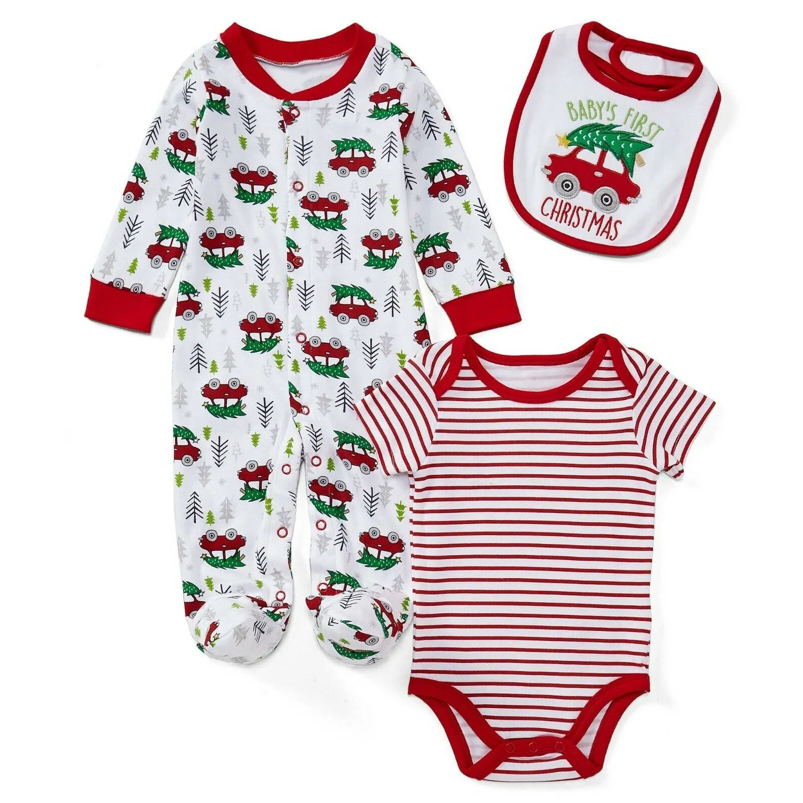 BABY STARTERS Baby's First Christmas Bodysuit, Footie & Bib Set, 3 PC