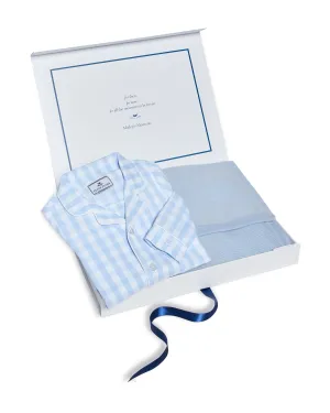 Baby's Light Blue Gingham Classic Romper & Cashmere Blanket Gift Set