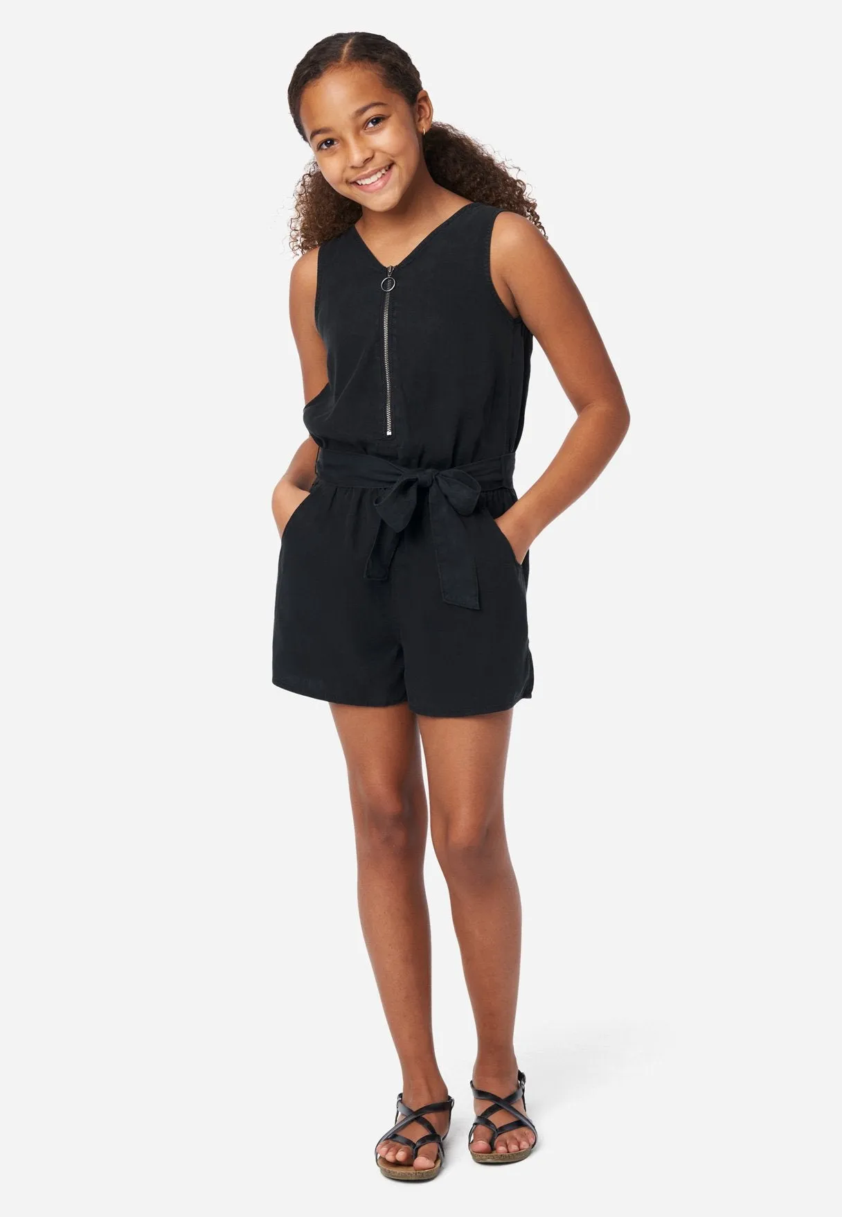 Belted Zip-Front Romper