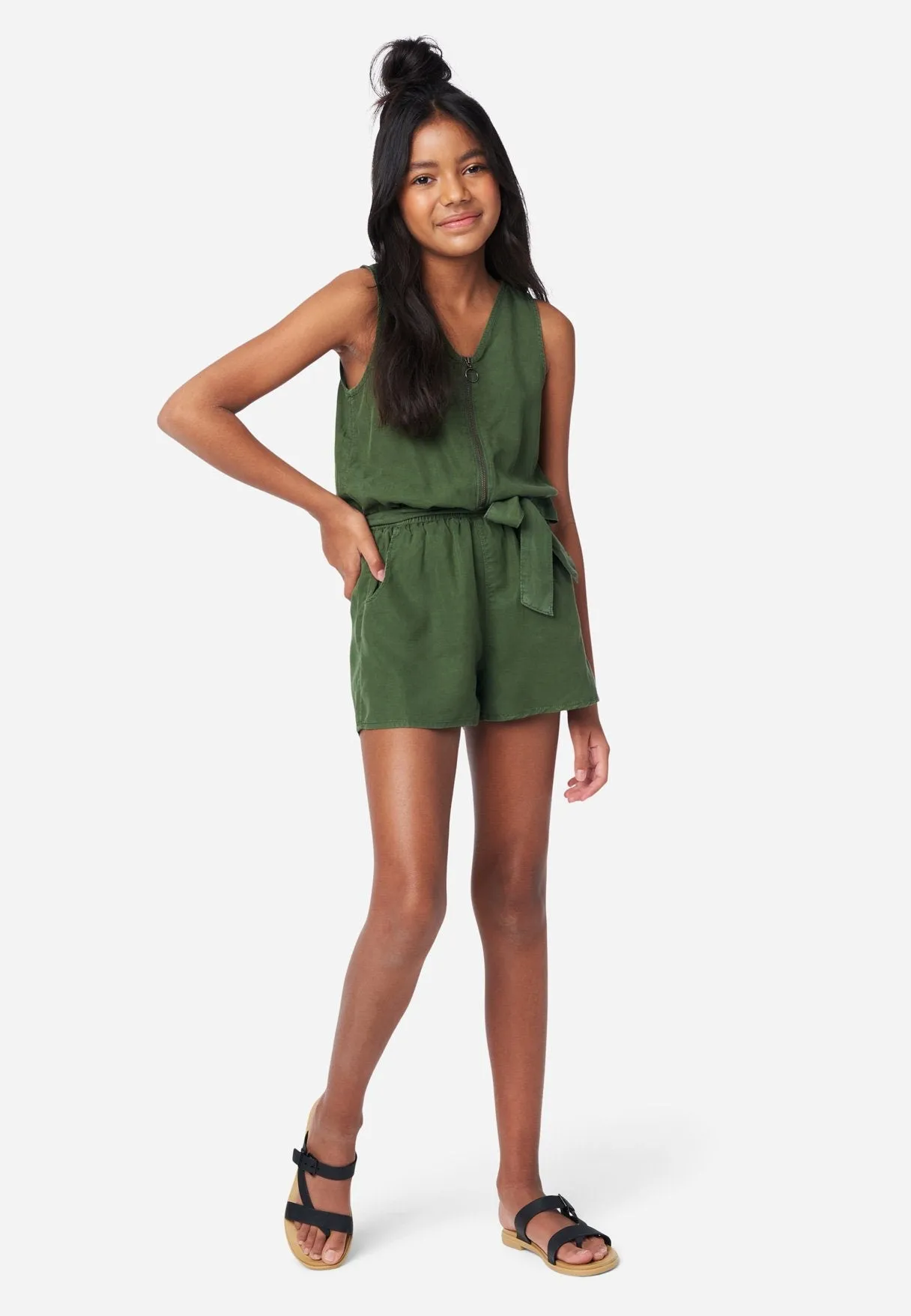 Belted Zip-Front Romper