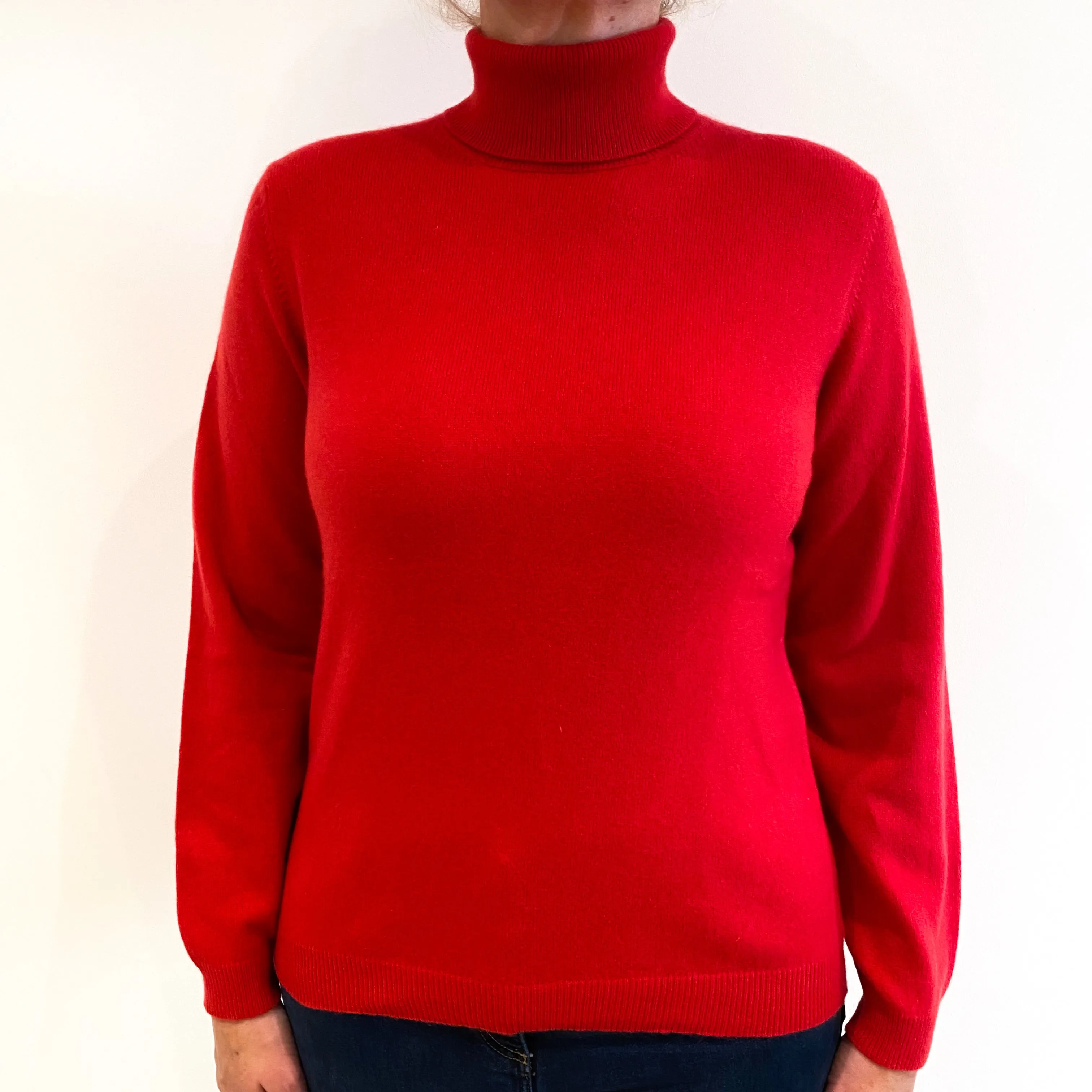 Berry Red Cashmere Polo Neck Jumper Large