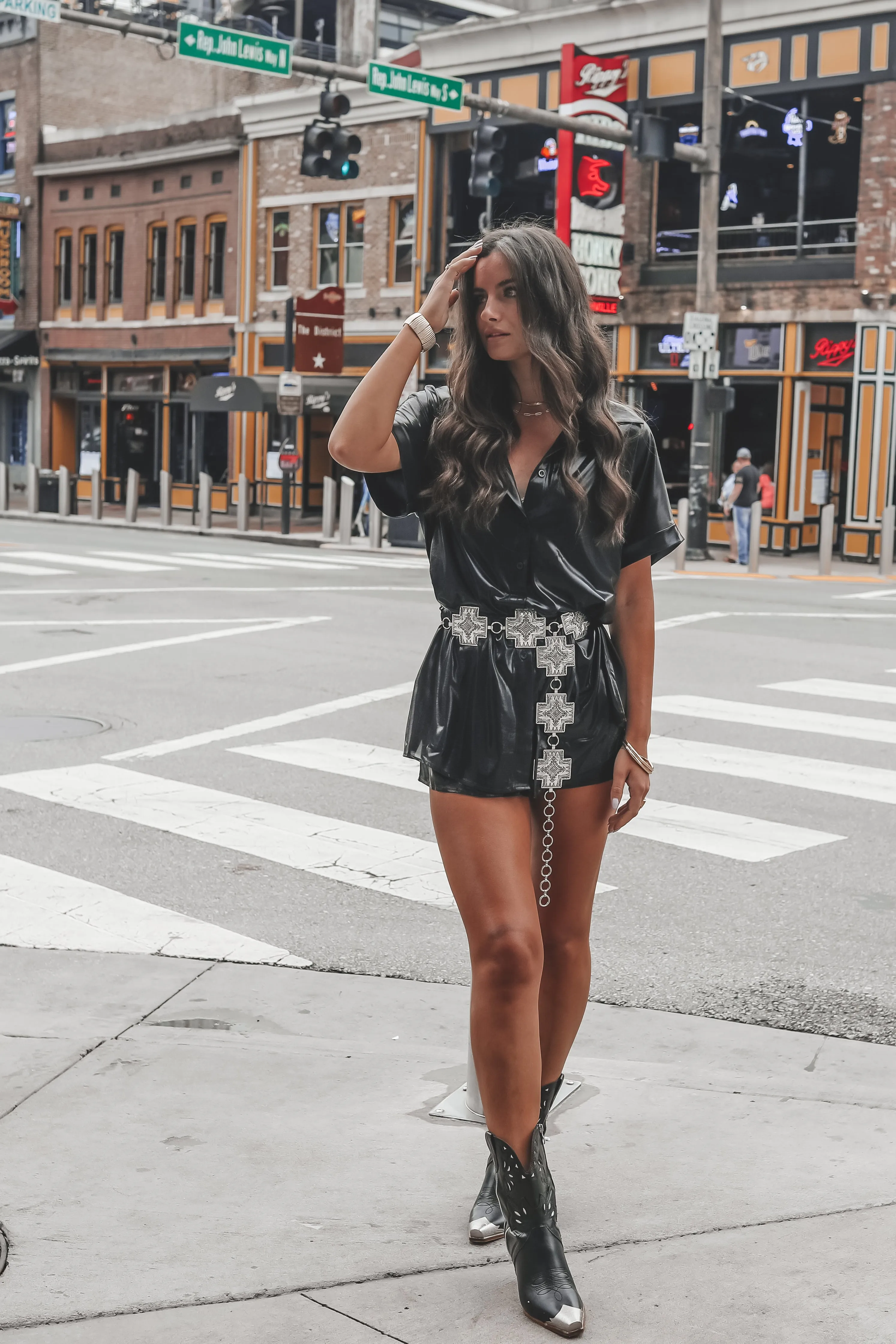 Beverly Hills Black Liquid Short Sleeve Romper