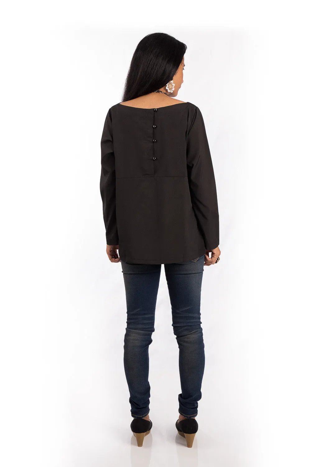 Black blouse, Long sleeved shirt, black top