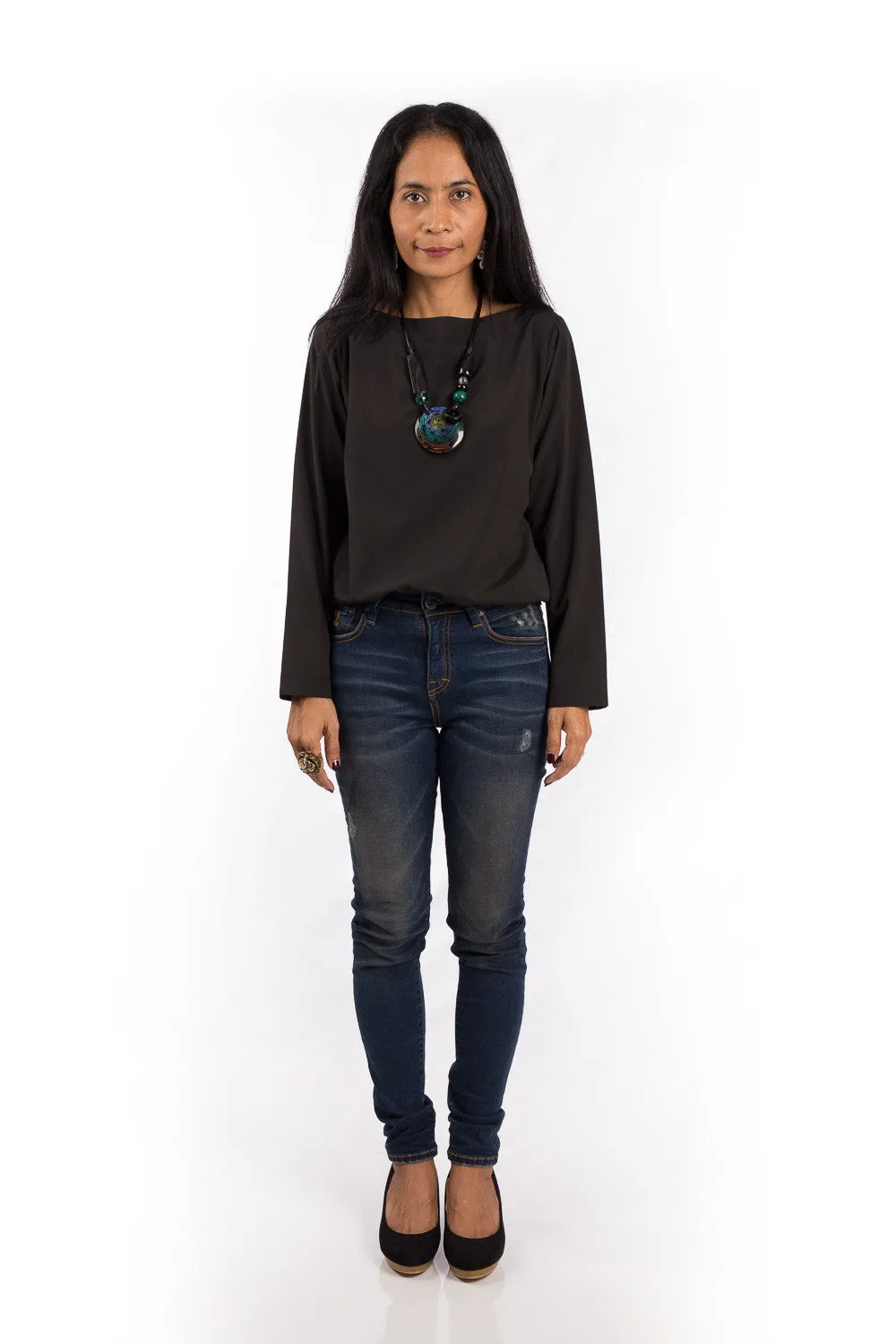 Black blouse, Long sleeved shirt, black top