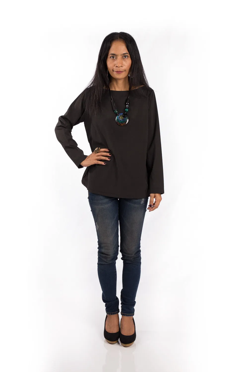 Black blouse, Long sleeved shirt, black top