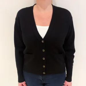 Black Cashmere V Neck Jumper With Pockets Large