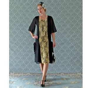 Black chiffon and gold lace Great Gatsby party dress