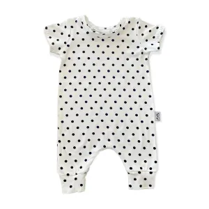 Black Dots on White Harem Short-Sleeve Romper