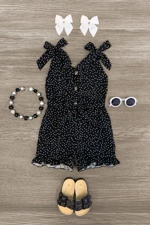 Black Polka Dot Tie Shoulder Romper